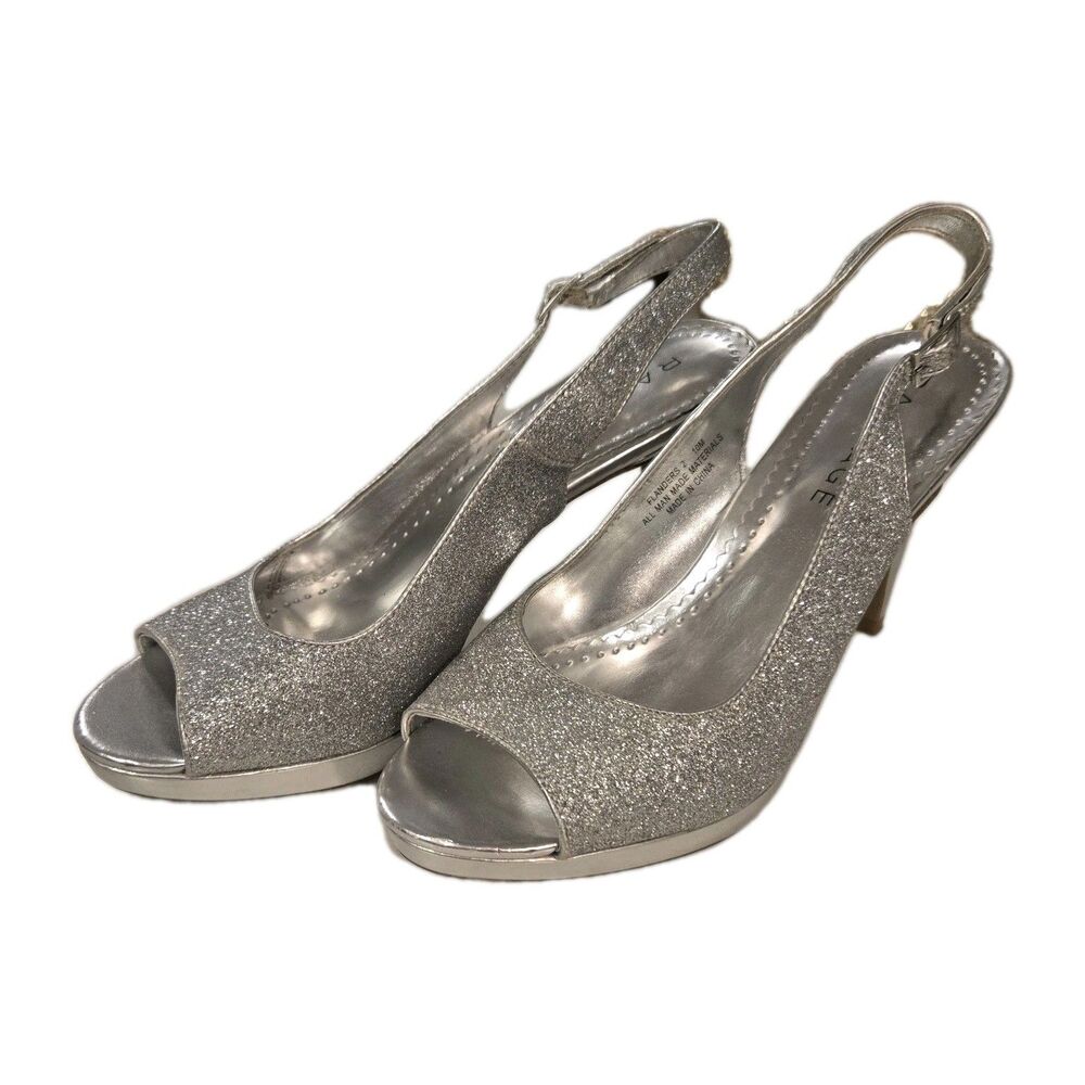 Rampage Y2K Silver Glitter Sling Back Peep Toe Stiletto Sz 10 Glam Party Sparkly